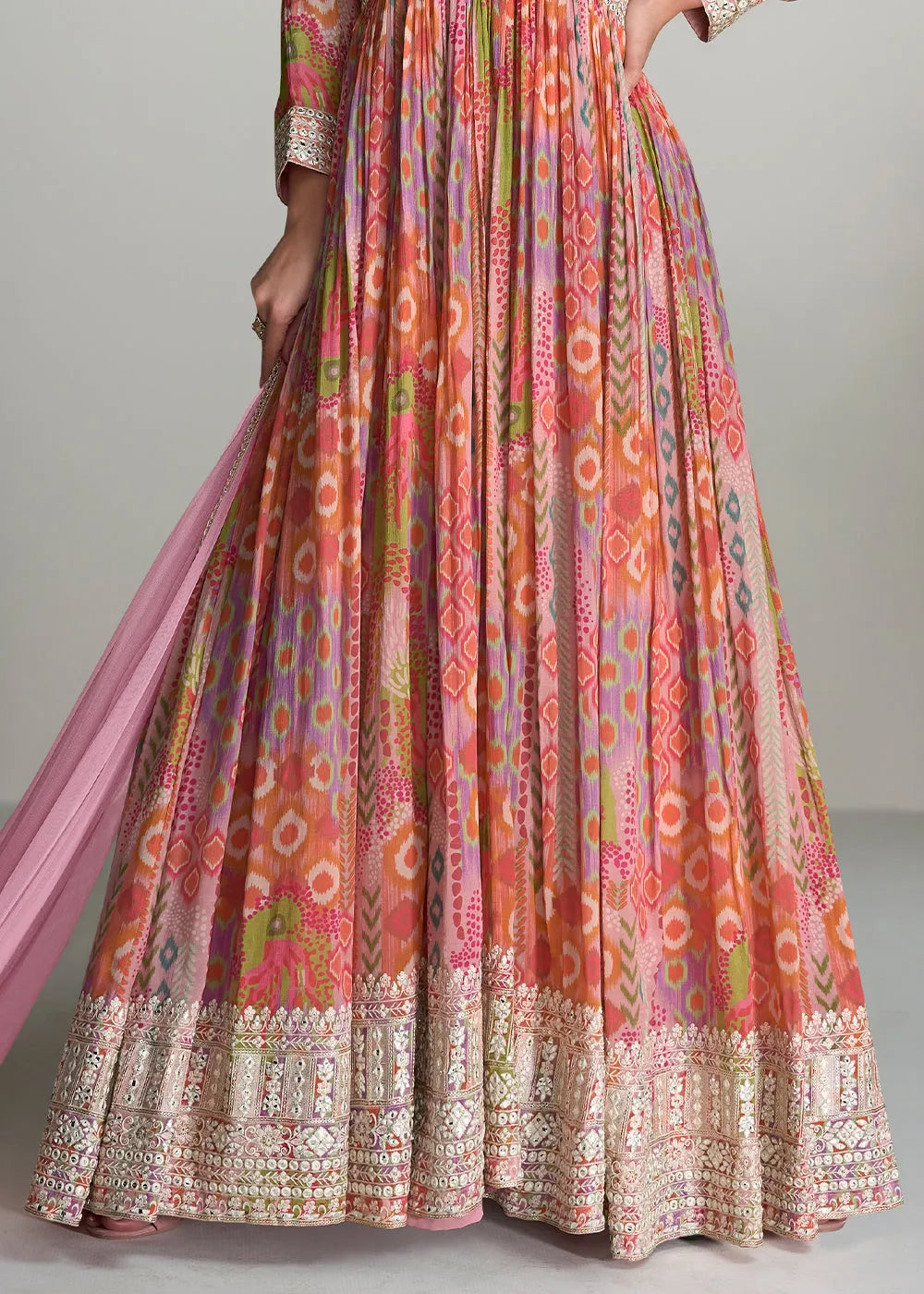 Elegant Multi color  Digital Floral Printed  Chinon Anarkali Gown With Dupatta Low Pice Fee Shipping