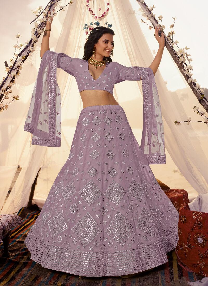 Lavender Foil Mirror Resham Lehenga Choli Set 2025 New Cheap Pice