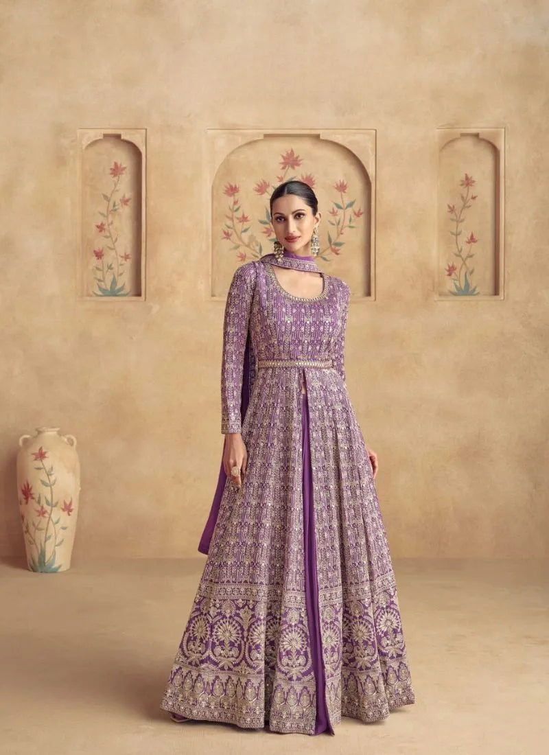 Luxurious Lavender Thread Embroidered Anarkali Suit Cheap Sale Get Authentic