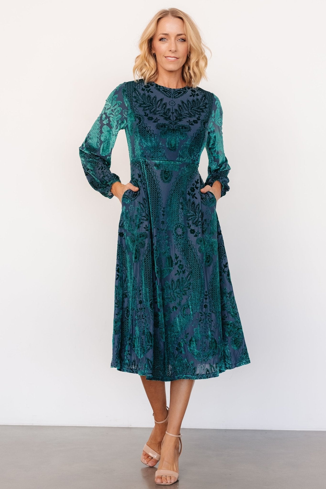 Lorielle Velvet Midi Dress | Emerald Print Clearance For Nice