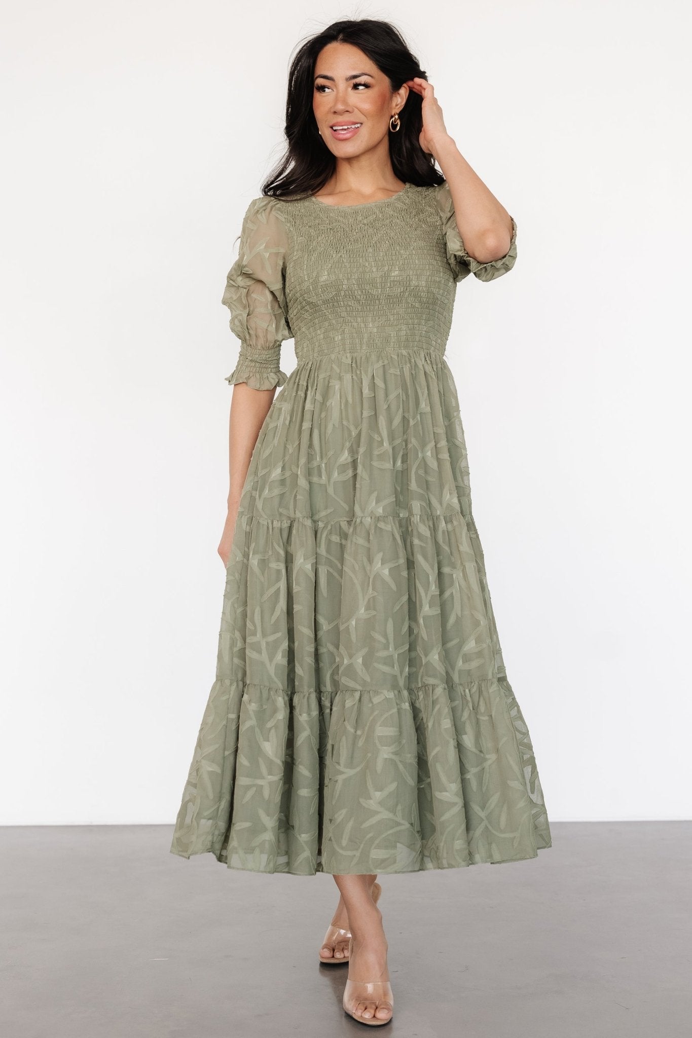 Nellie Smocked Midi Dress | Sage Green Clearance Great Deals