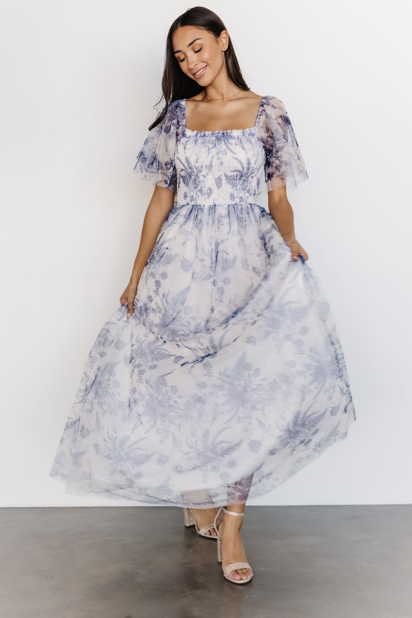 Cassandra Tulle Maxi Dress | Blue + White Floral Geniue Stockist Cheap Online