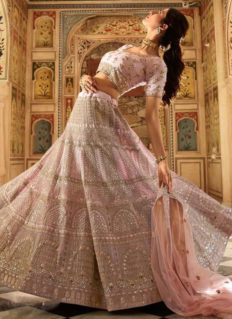 Appealing Look Pink Color Stone And Zari Work Organza Base Lehenga Extremely Cheap Online