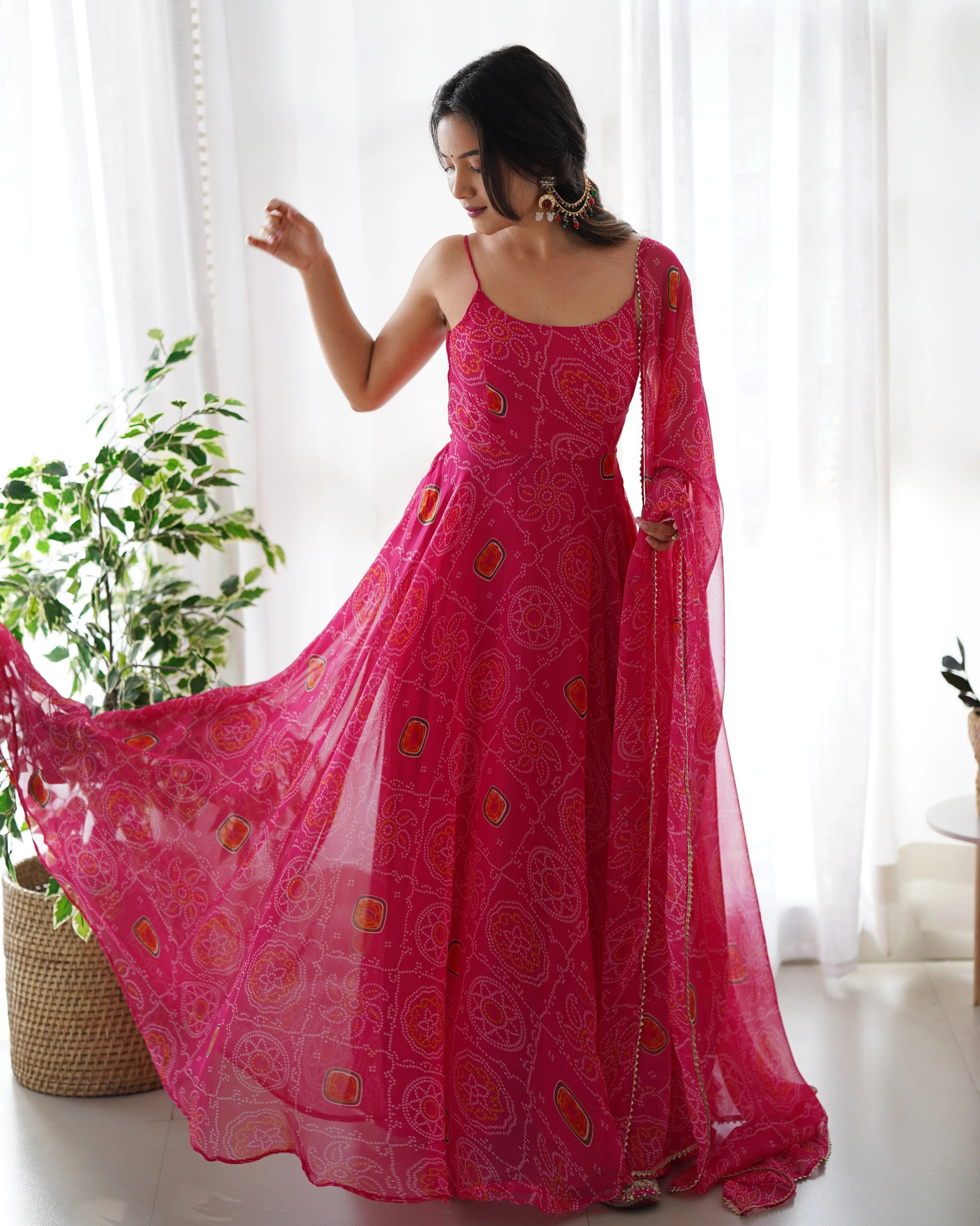 Elegant Pink Chiffon Anarkali Dress with Dupatta Clearance Clearance