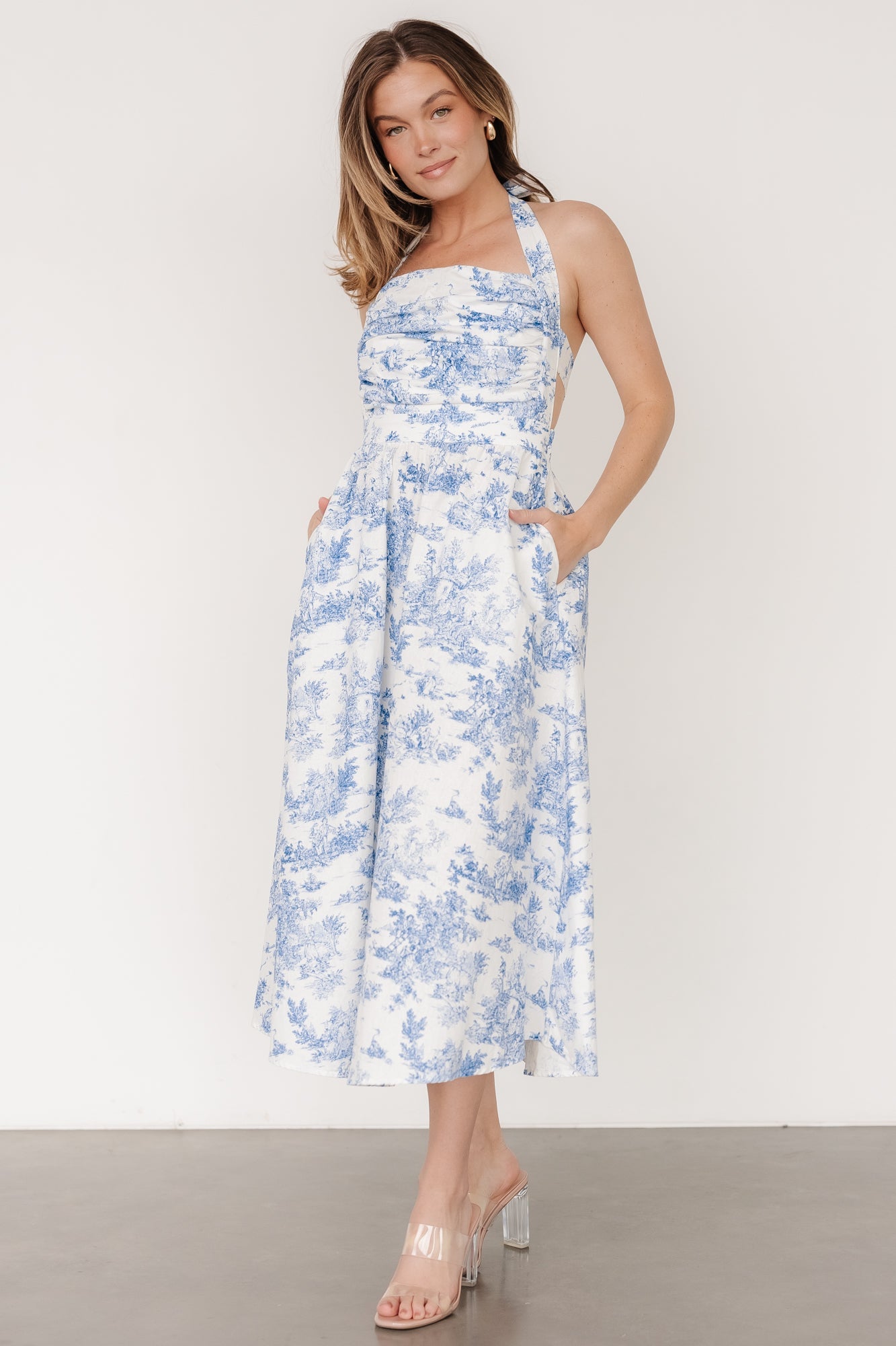 Carolyn Halter Midi Dress | White + Blue Buy Cheap Authentic