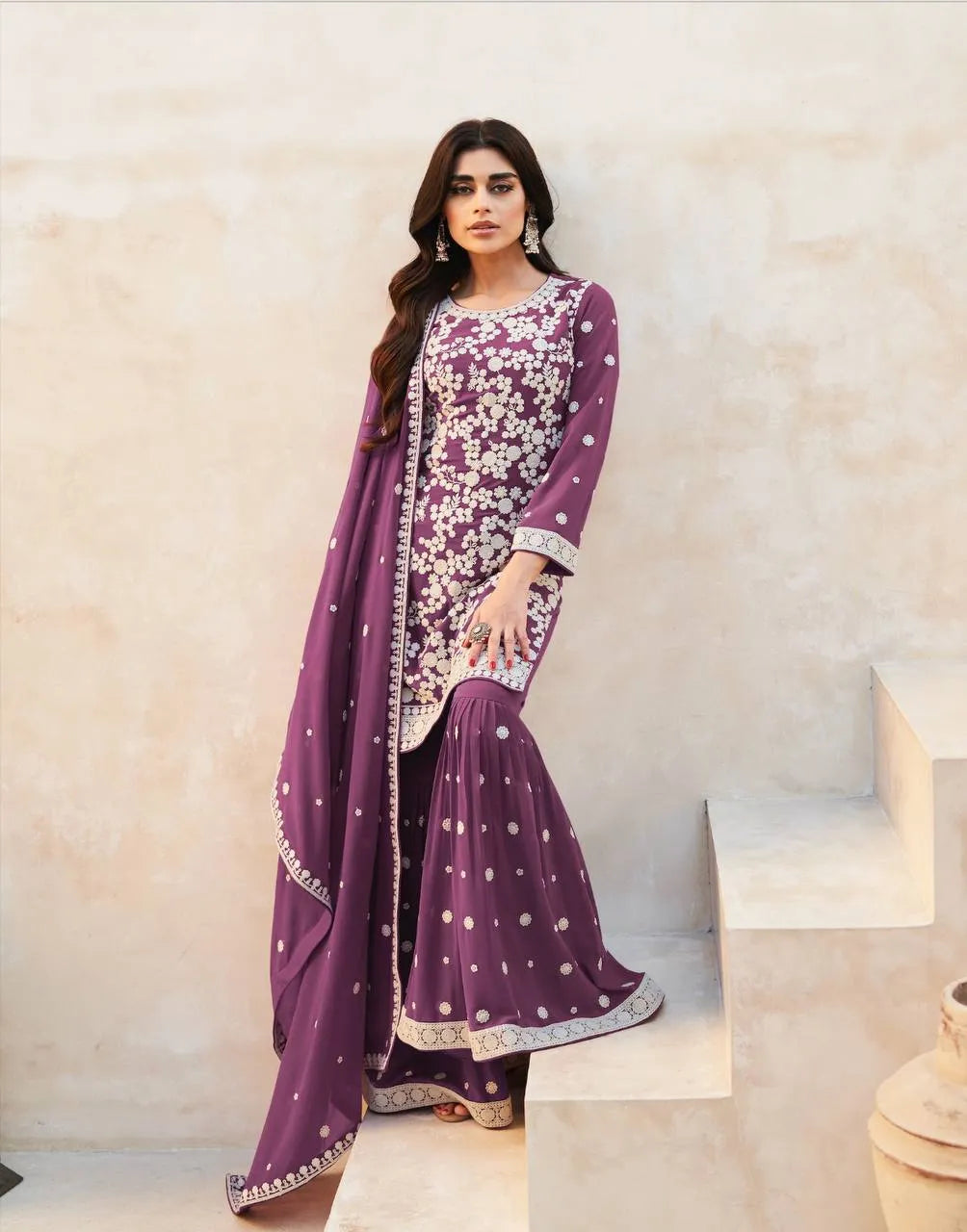 Seraphic Twilight Lavender Embroidered Sharara Suit Good Selling Online