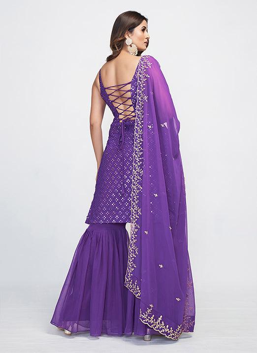 String Style Back Fully Sequins Purple Sharara Original Online