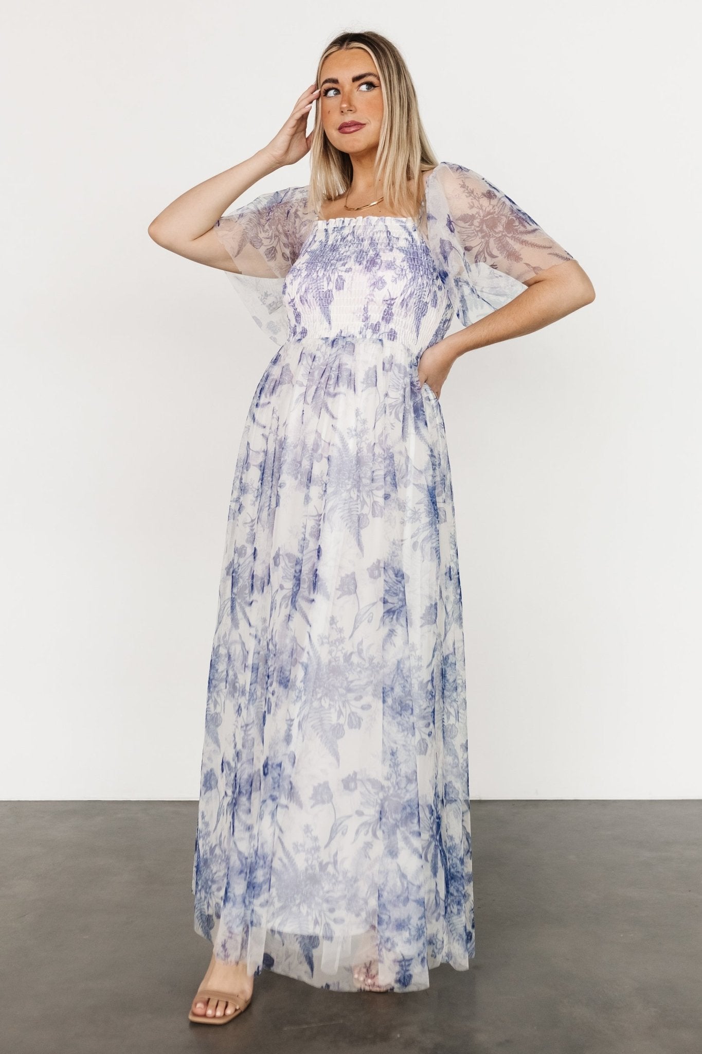 Cassandra Tulle Maxi Dress | Blue + White Floral Geniue Stockist Cheap Online