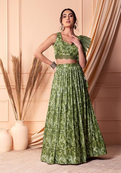 Olive color Lehenga Set With Blouse And Dupatta Sale Cheap Online