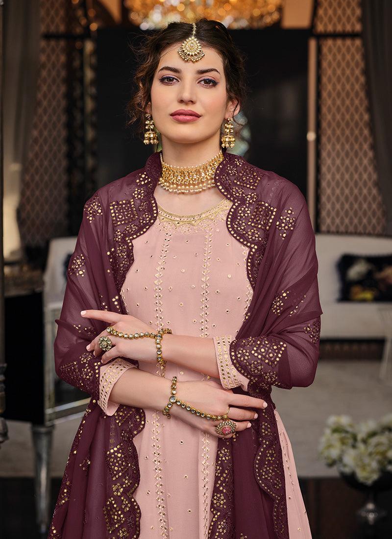 Peach Embroidered Pakistani Palazzo Suit Cheap Online