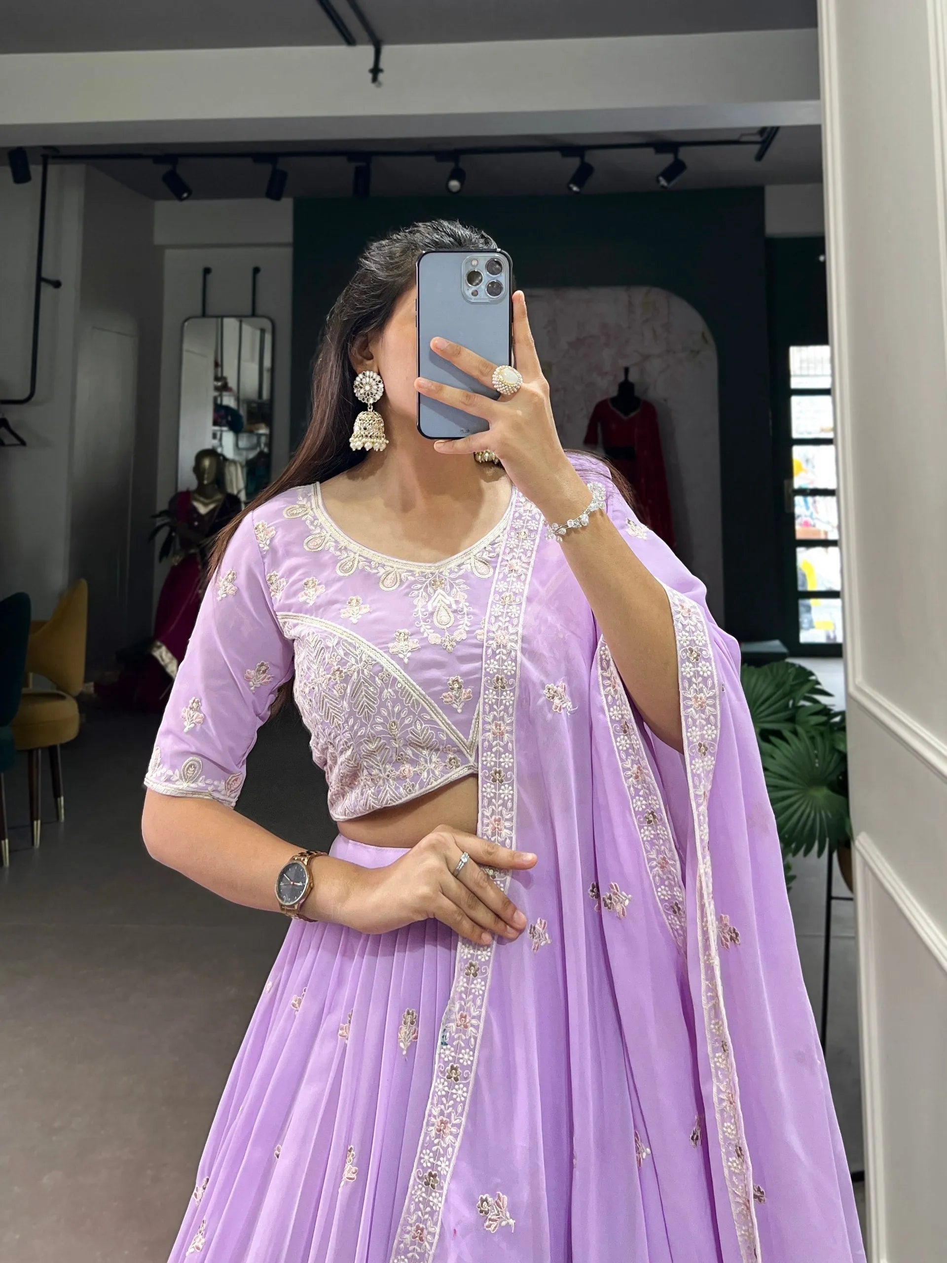 Dreamlike Lavender The Bridesmaid Embroidered Lehenga Choli Free Shipping High Quality