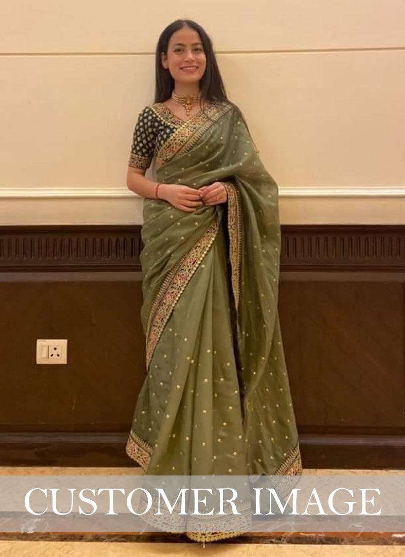 Glamorous Green Colored Pure Organza Silk Base Saree With Blouse Piece Buy Authentic Online