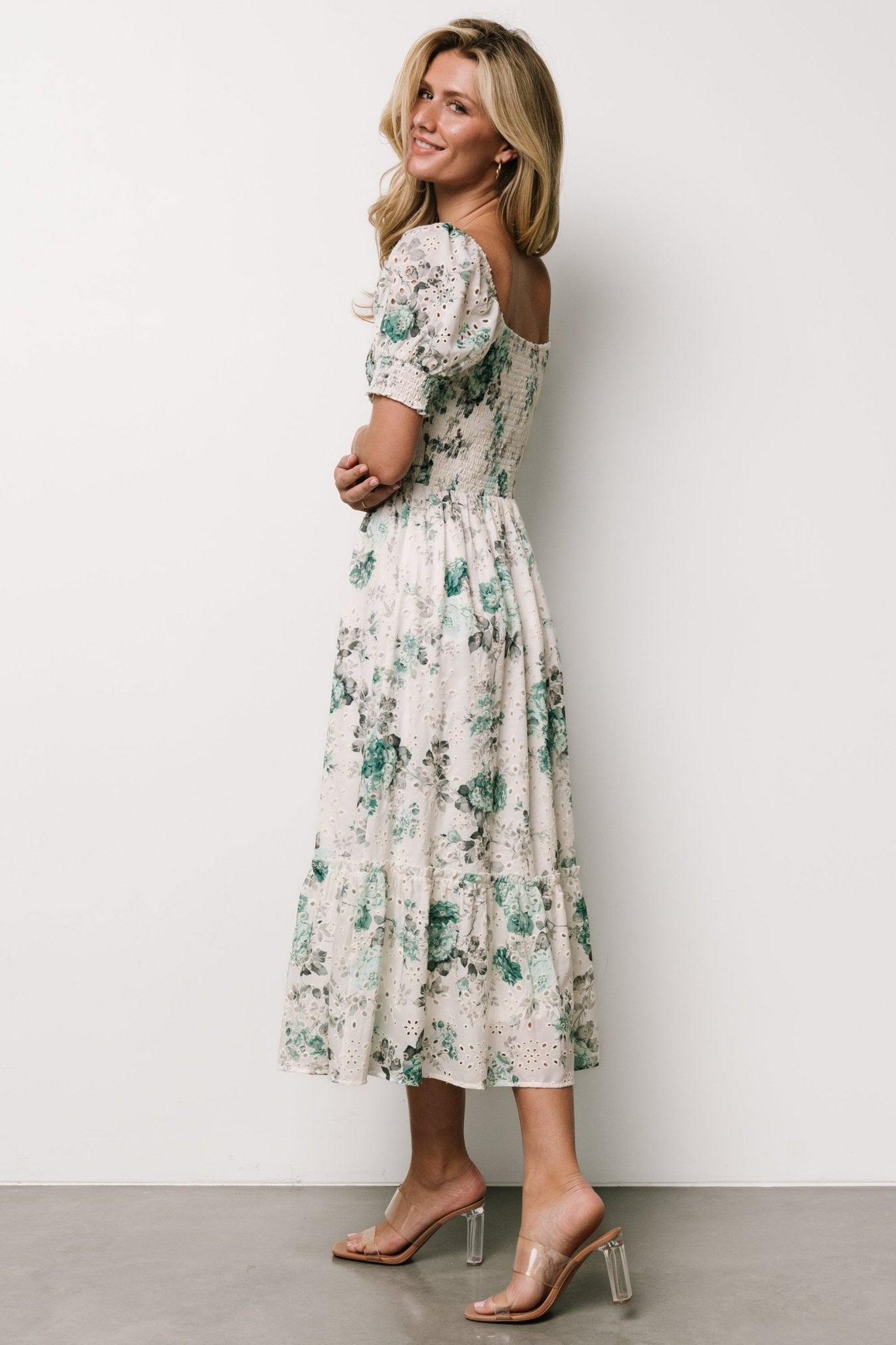 Piper Eyelet Midi Dress | Off White + Green Floral Cheap Genuine