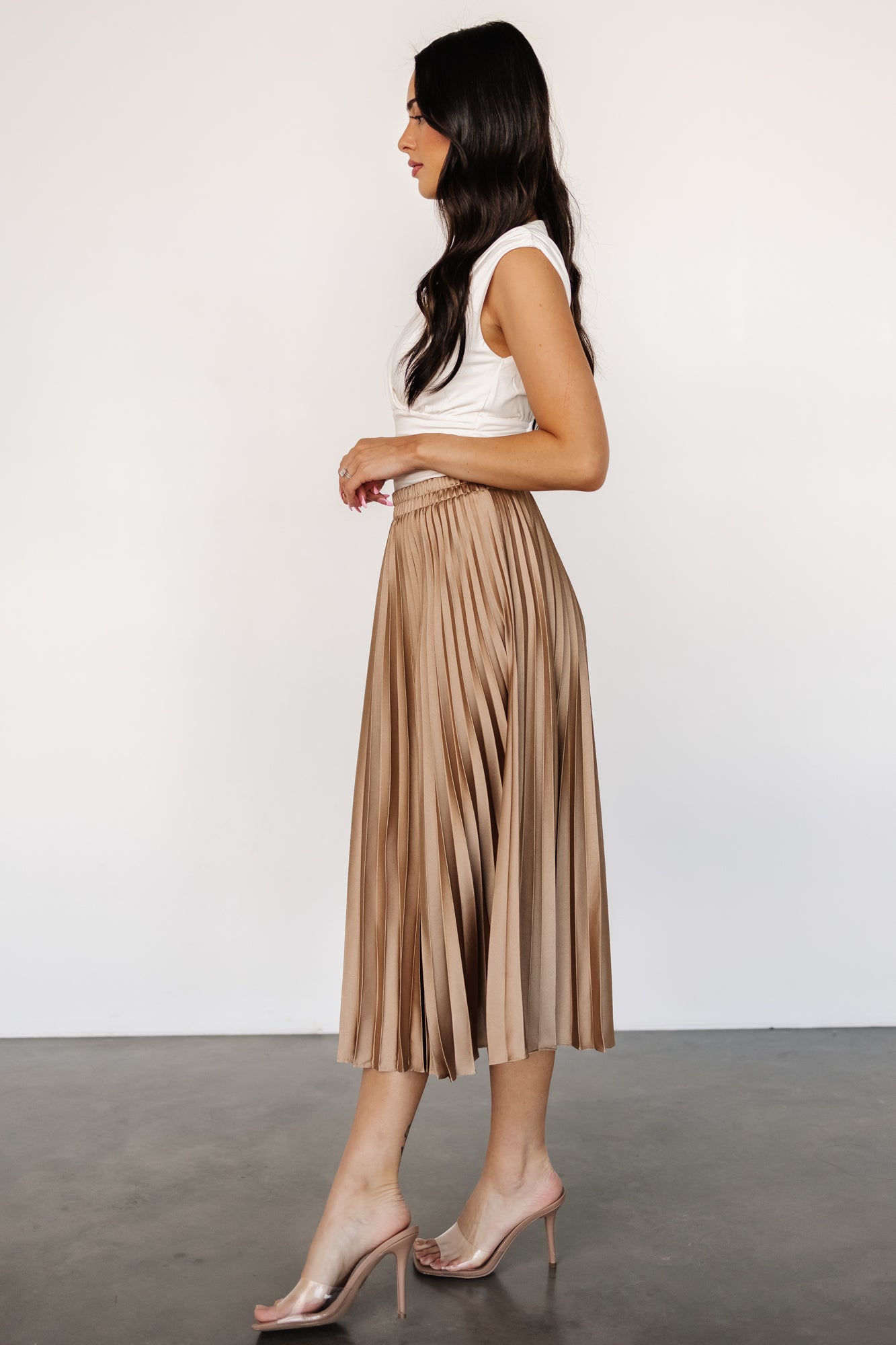 Demetria Pleated Midi Skirt | Light Bronze Cheap Pice Free Shipping