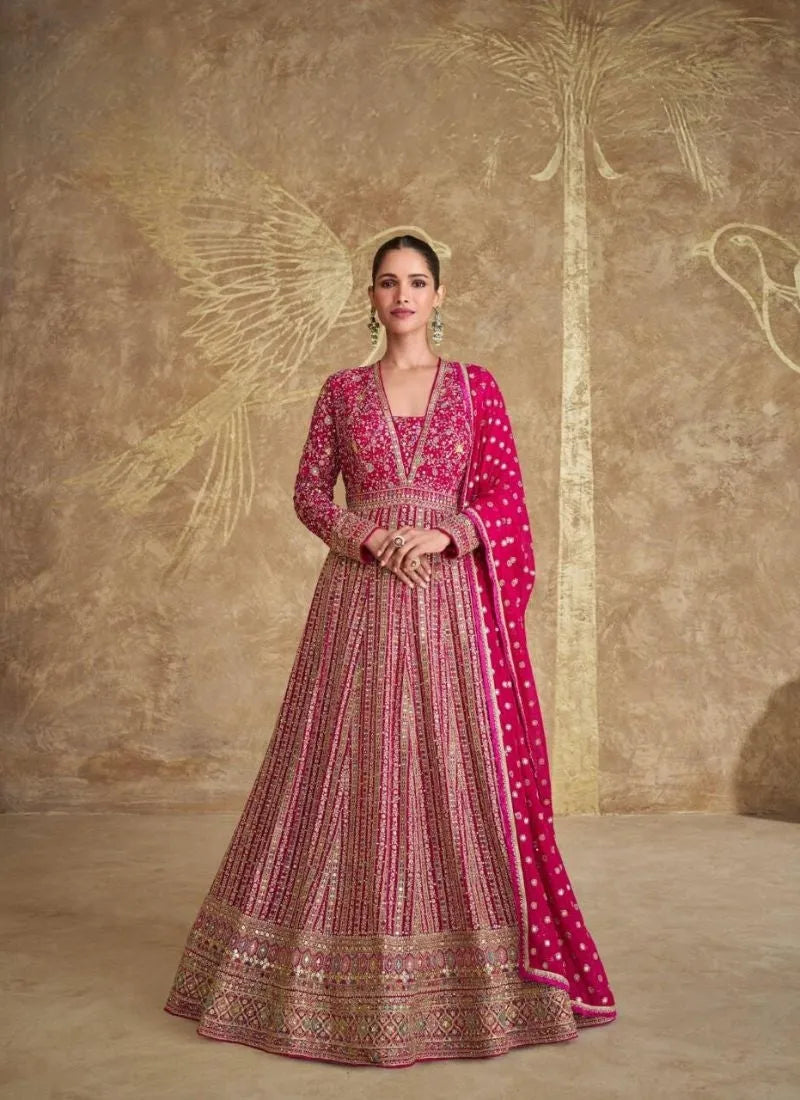 Peerless Pink Georgette Embroidered Anarkali Suit Sale 2025 New