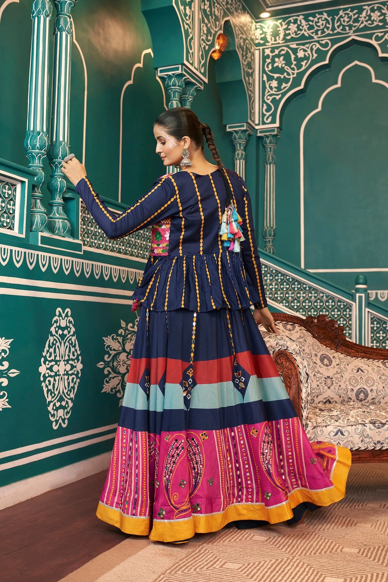 Celebrate Navratri With Multicolored Silk Jacket Lehenga Choli Clearance For Nice