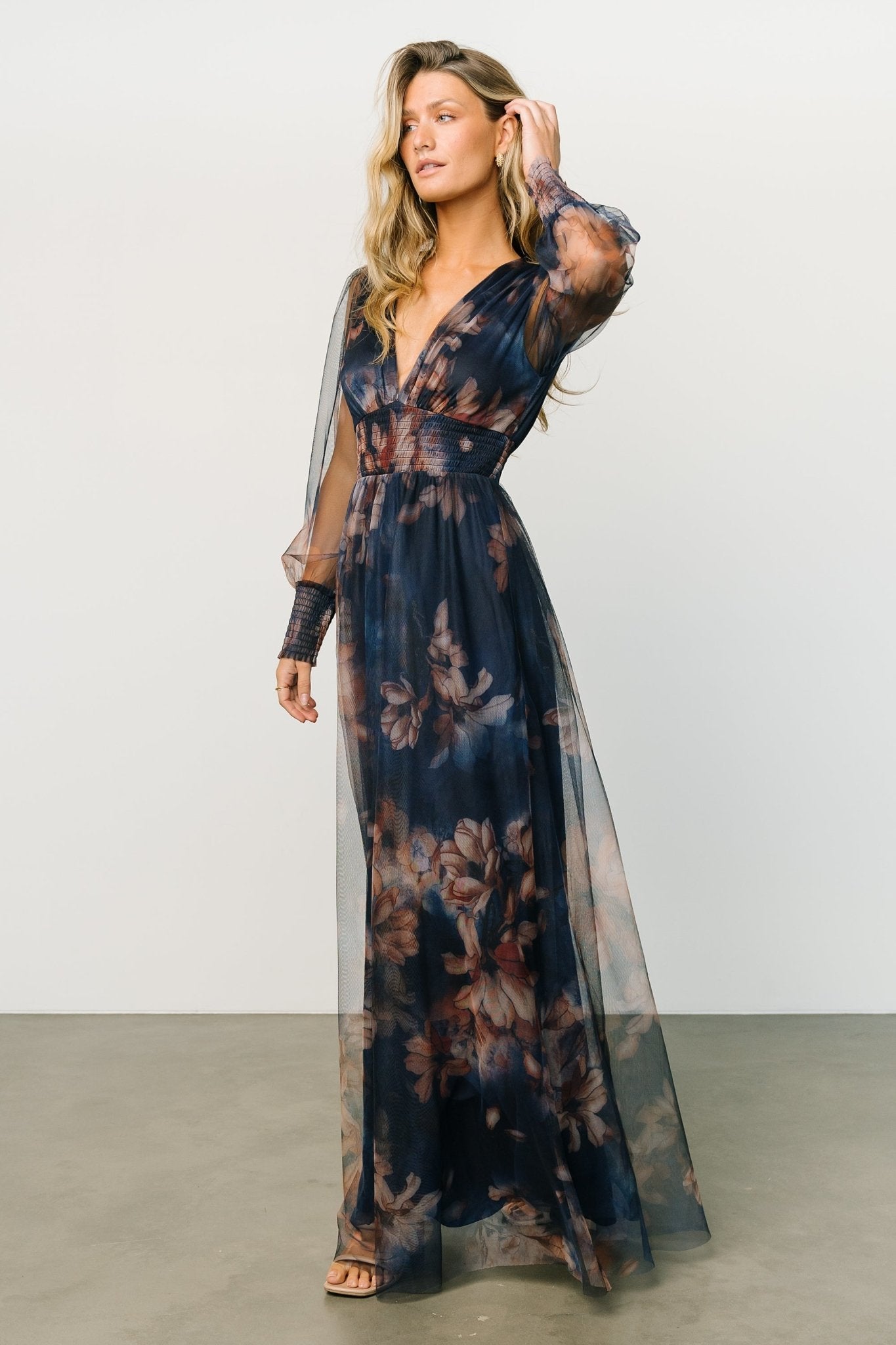 Layla Tulle Maxi Dress | Dark Blue Floral New Styles Cheap Pice