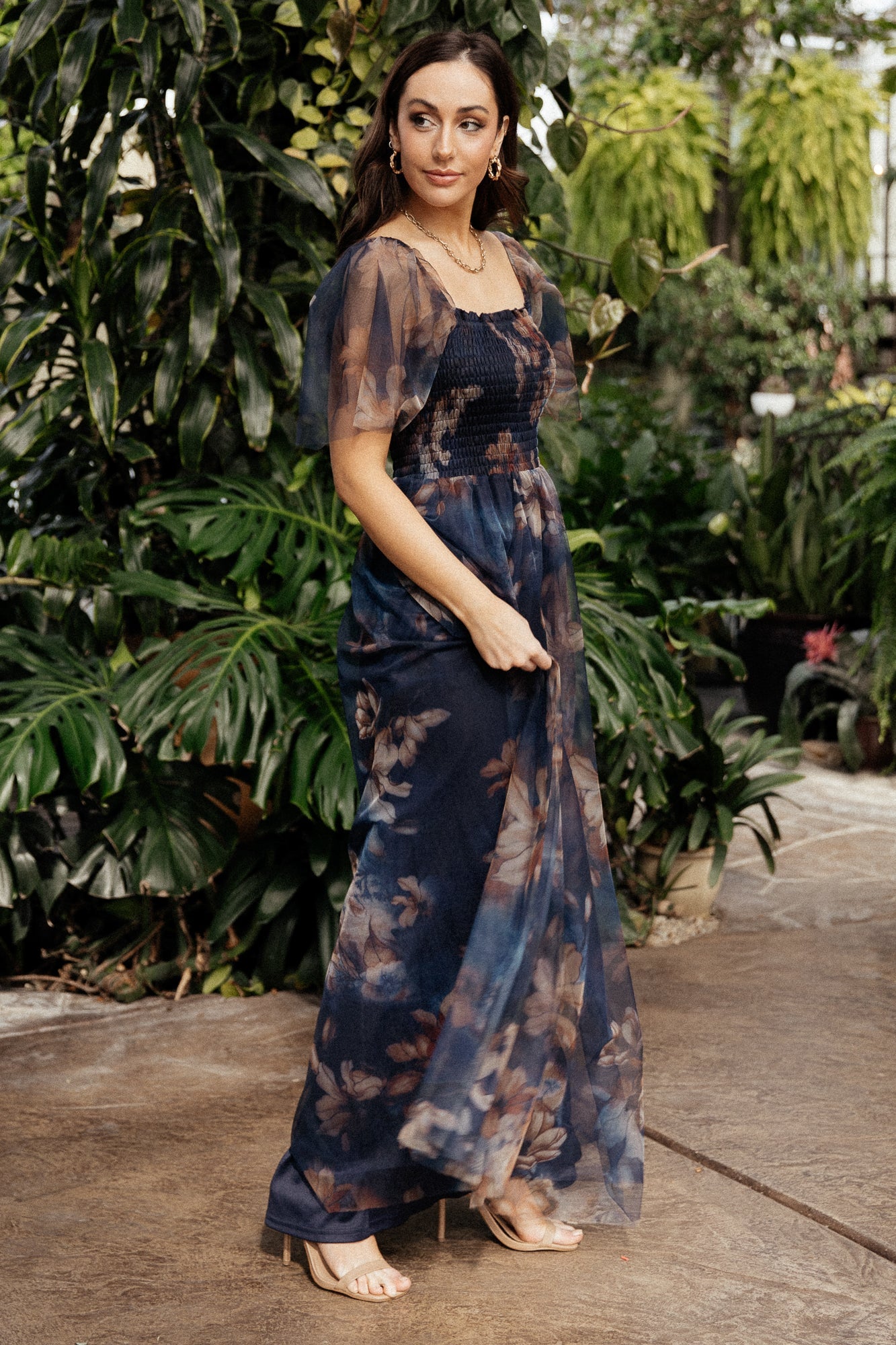 Cassandra Tulle Maxi Dress | Dark Blue Floral Discount Low Cost