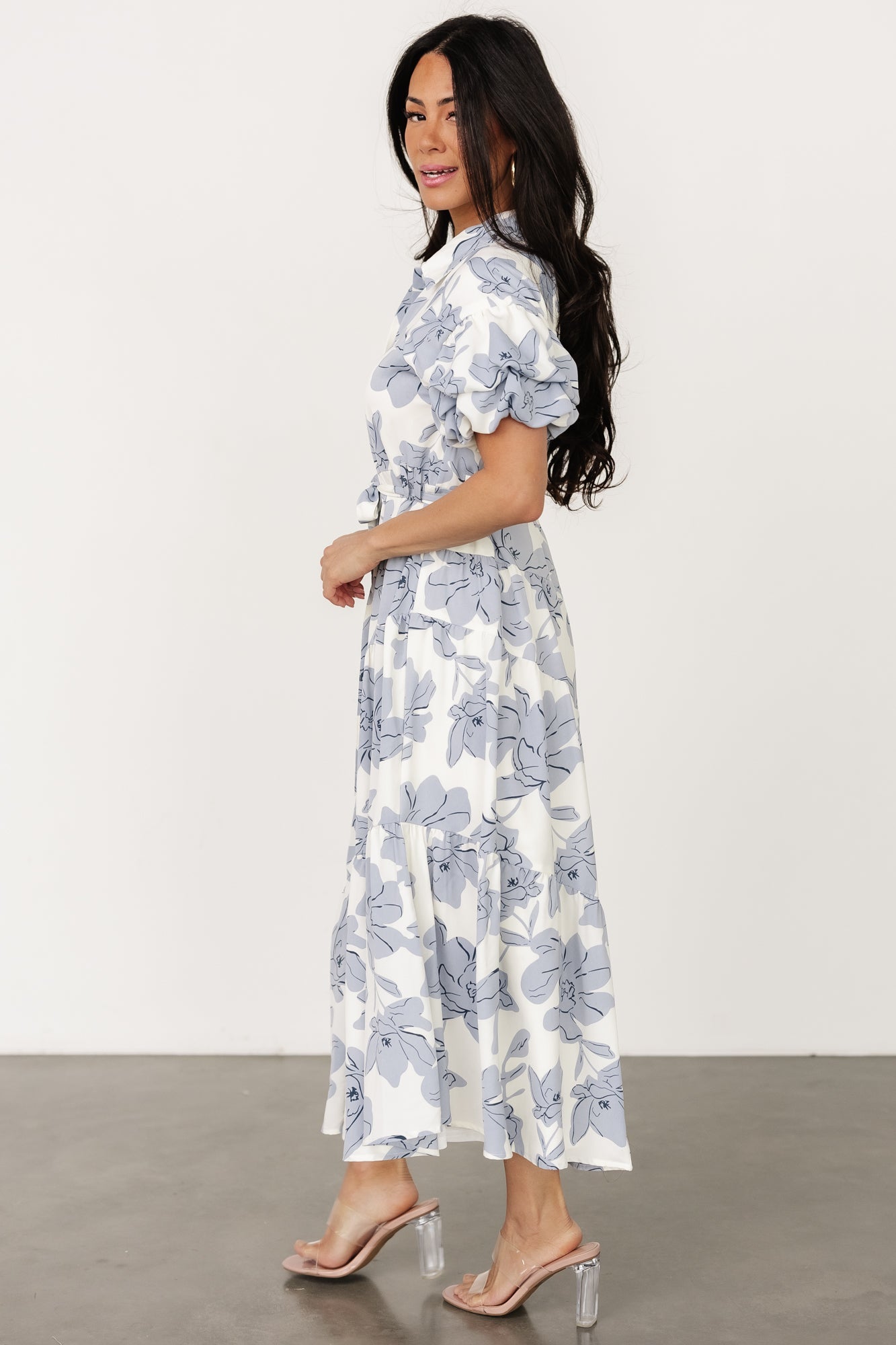 Albany Button Dress | Ivory + Blue Purchase For Sale