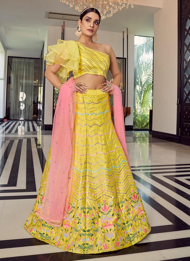 Yellow Color Art Silk Material Resham Work Lehenga Choli Free Shipping Outlet Store