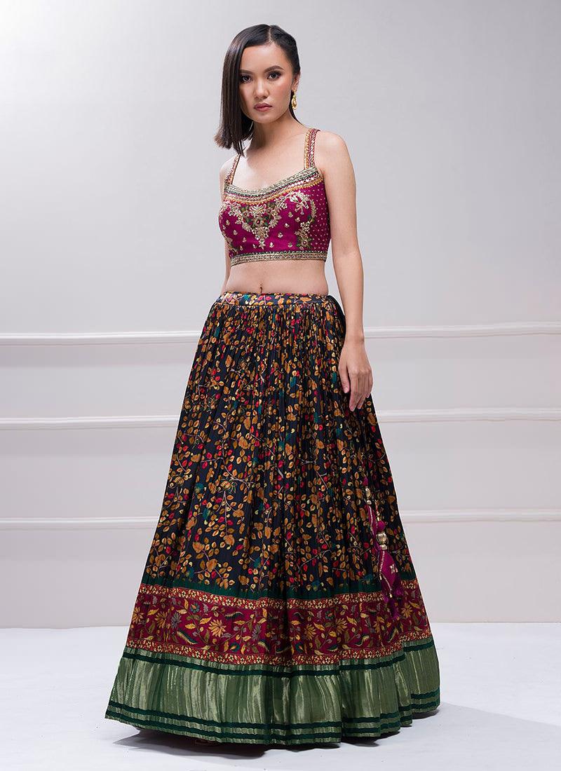 Zardosi Work Blouse With Crushed Floral Lehenga Big Sale Sale Online