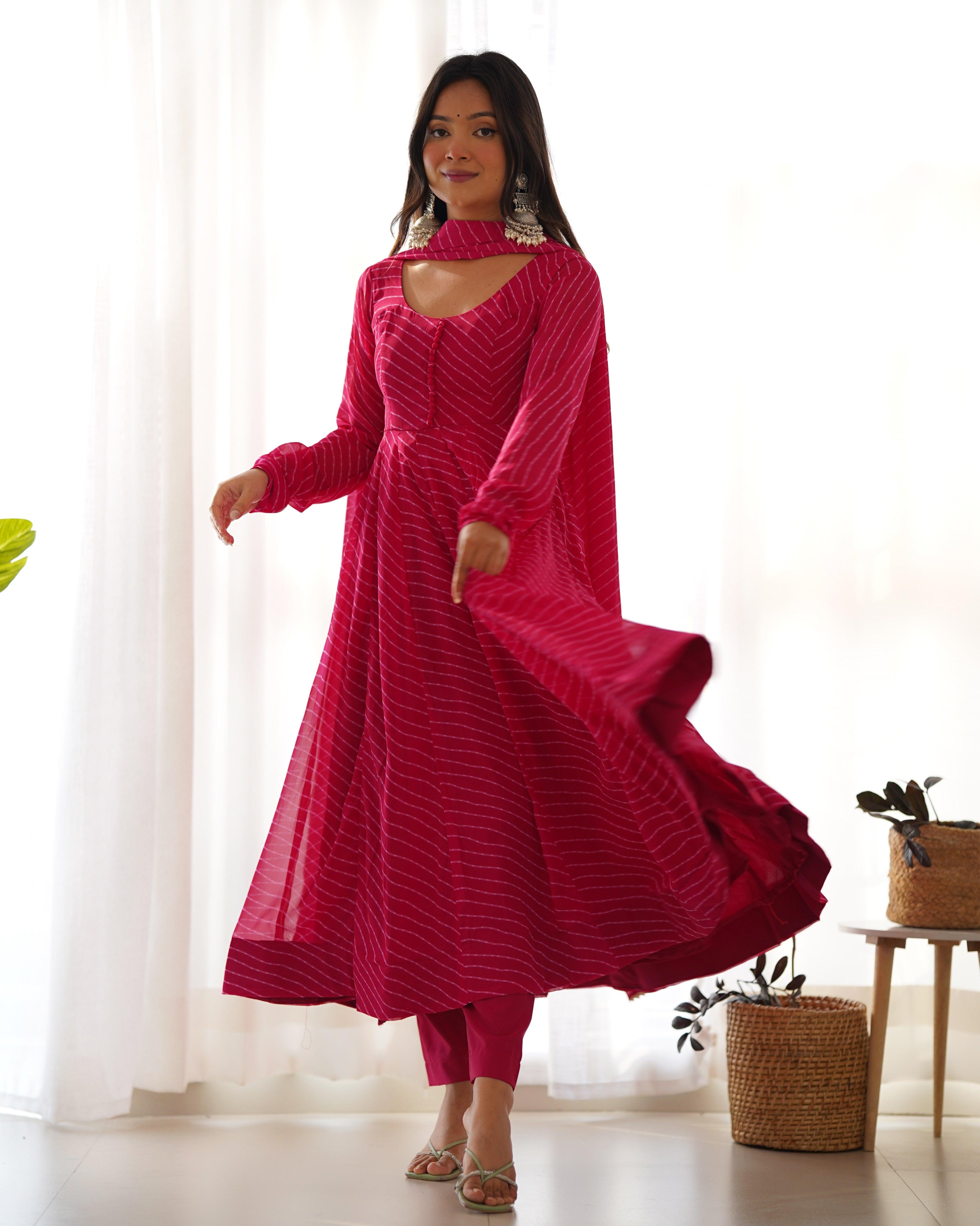 Rani pink color georgette laheriya printed anarkali suit with dupatta Manchester Sale Online