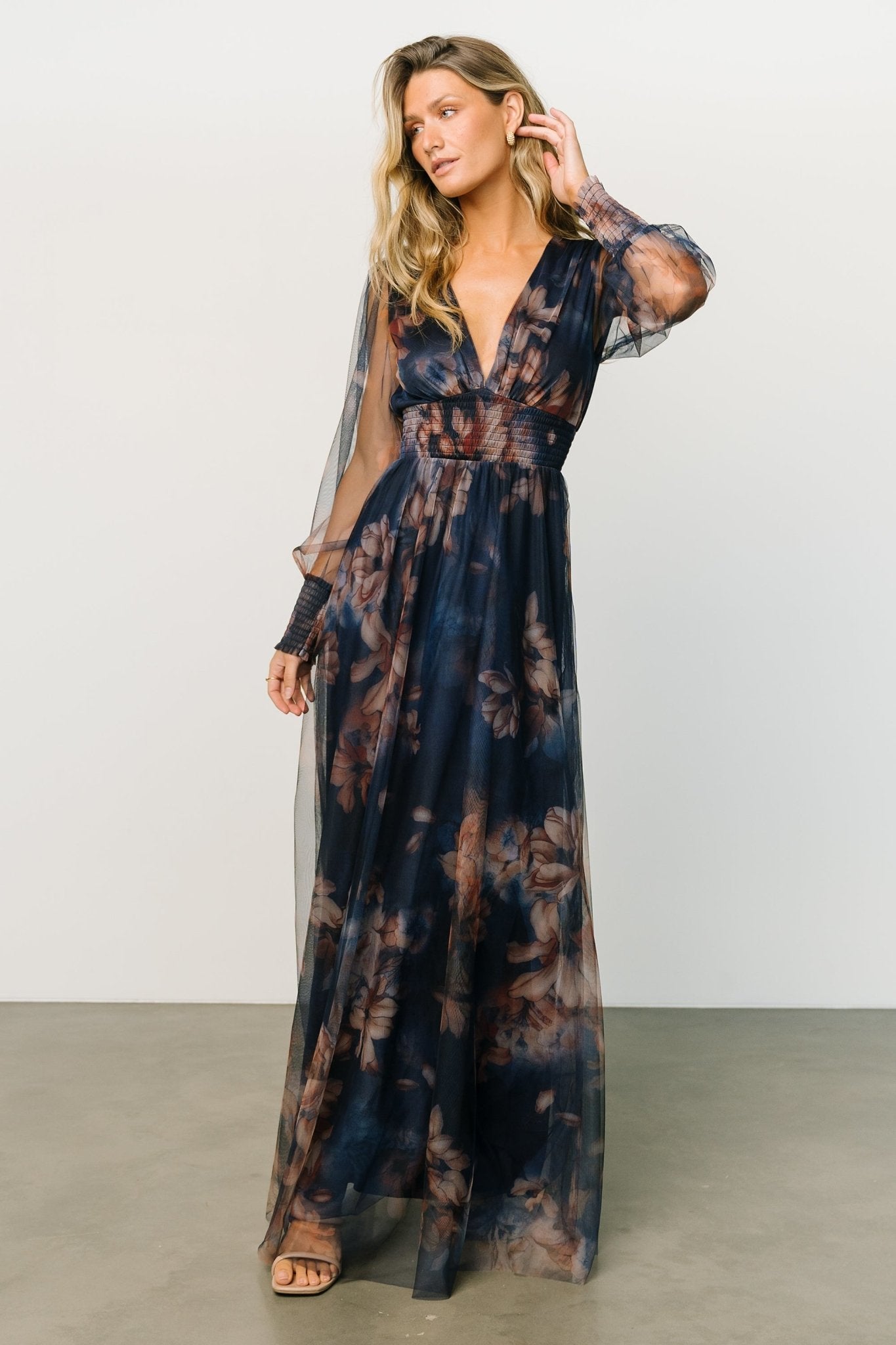 Layla Tulle Maxi Dress | Dark Blue Floral New Styles Cheap Pice