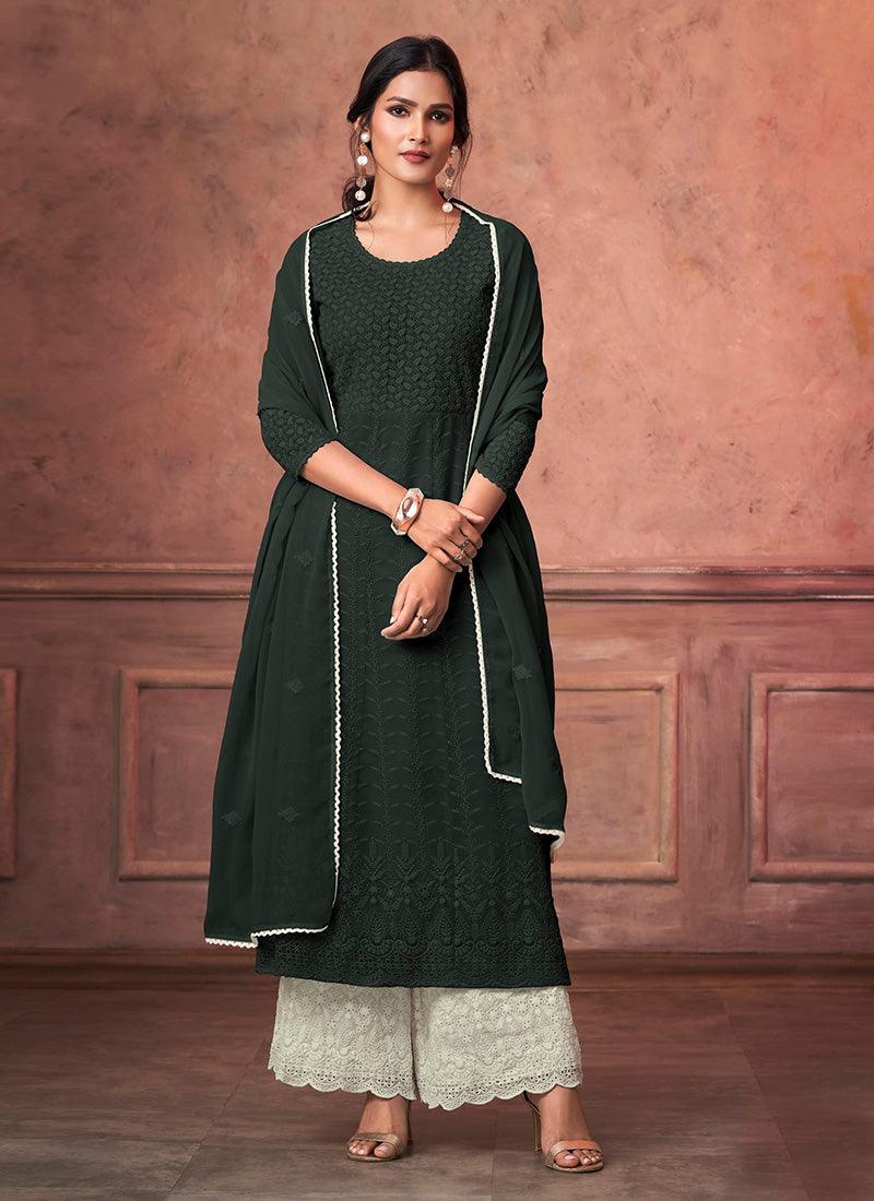 Georgette Base Palazzo Suit With Lucknowi Style Work Authentic For Sale