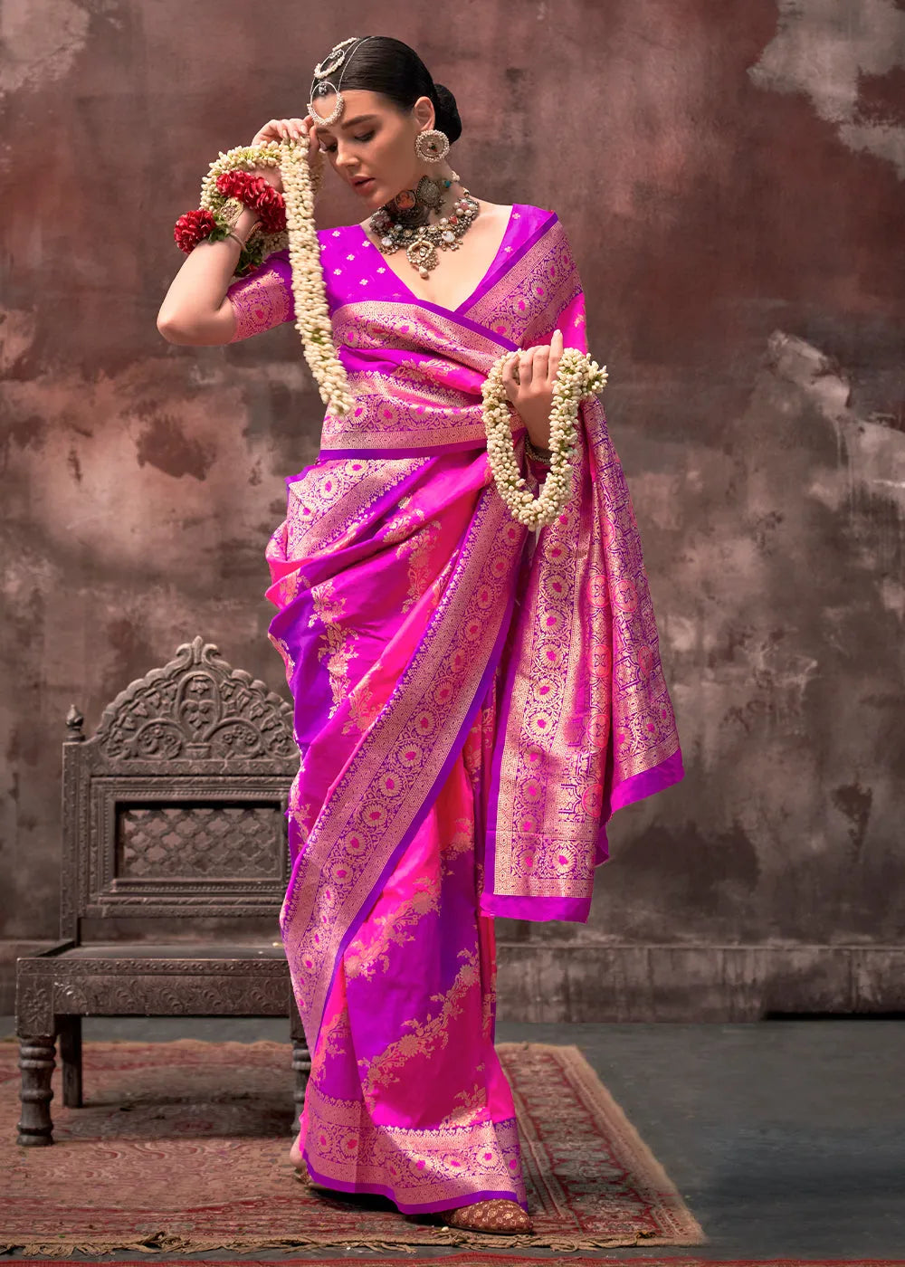 Flawless Purple-Pink Rangkaat Handloom Silk Saree Free Shipping Visit