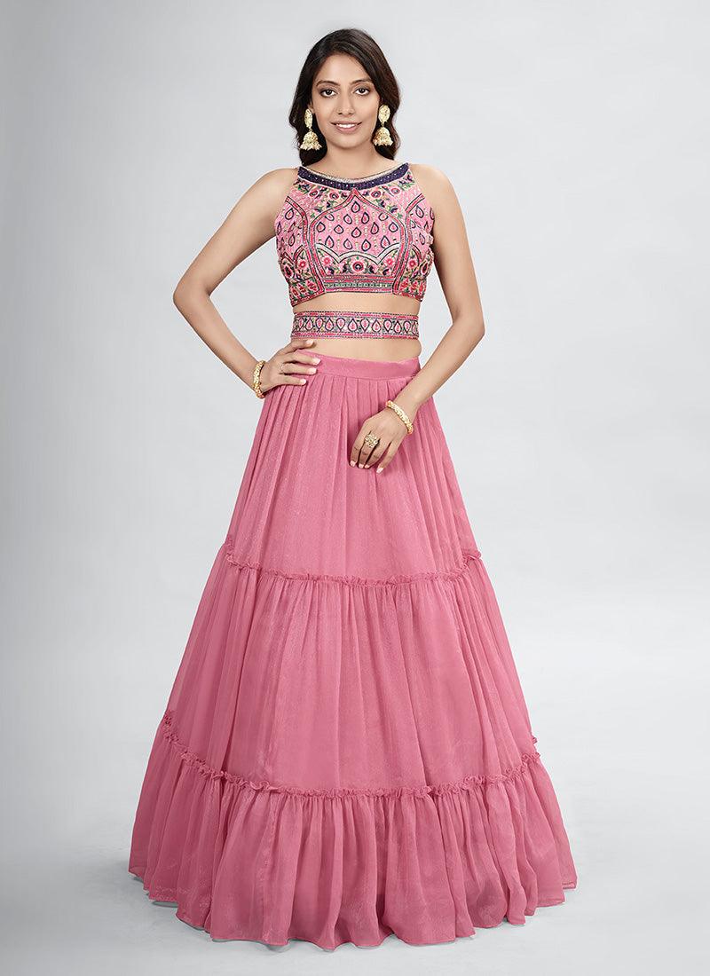 Sleeveless Hand Work Hot Pink Lehenga Choli Sale Cheap Online