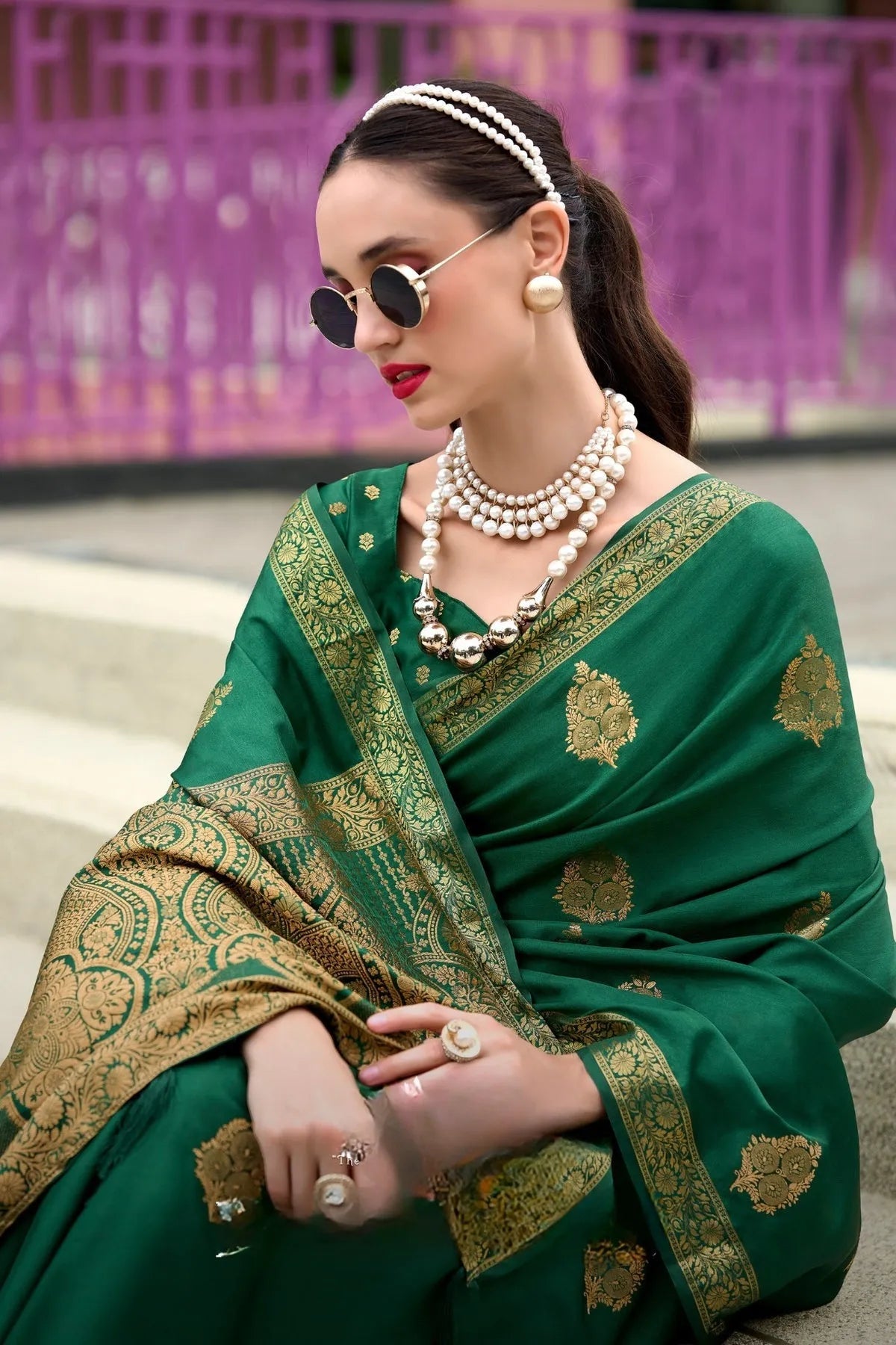 Genoa Green Banarasi Handloom Saree High Quality Cheap Pice