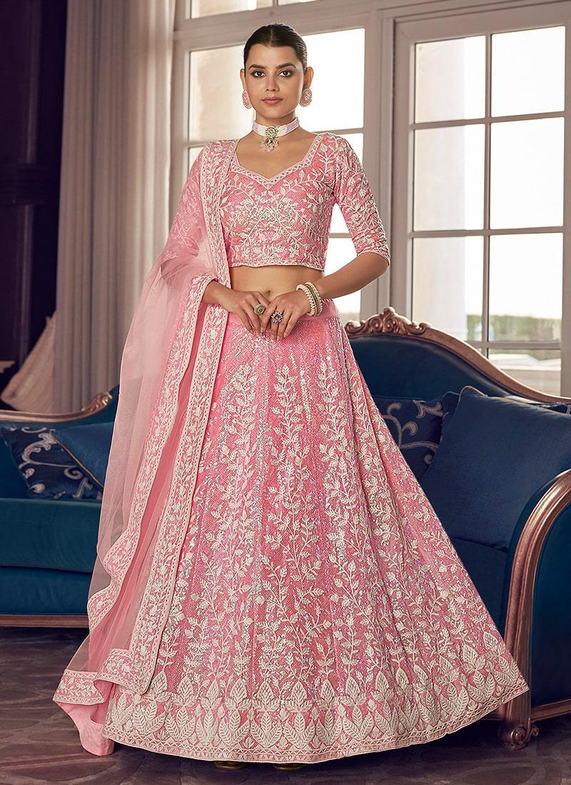 Pink Color Sequins Work Organza Base Lehenga With Net Dupatta Countdown Package Cheap Pice