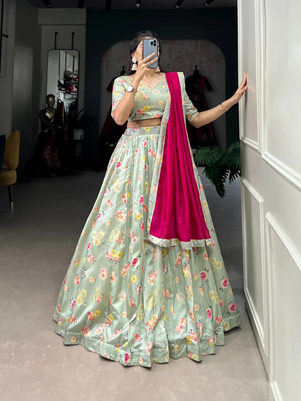 Attractive Floral Printed Silk Designer Lehenga Choli Sale New