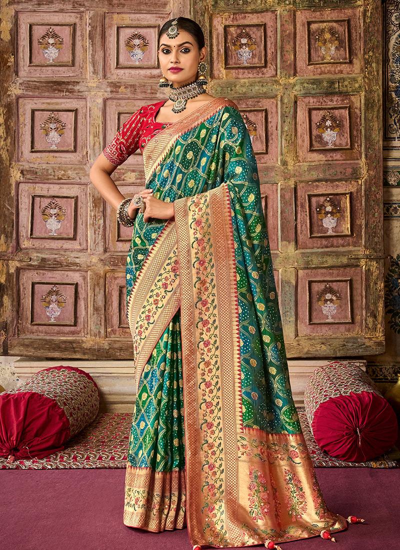 Heavy Silk Pine GreenSaree For Wedding Manchester Sale Online