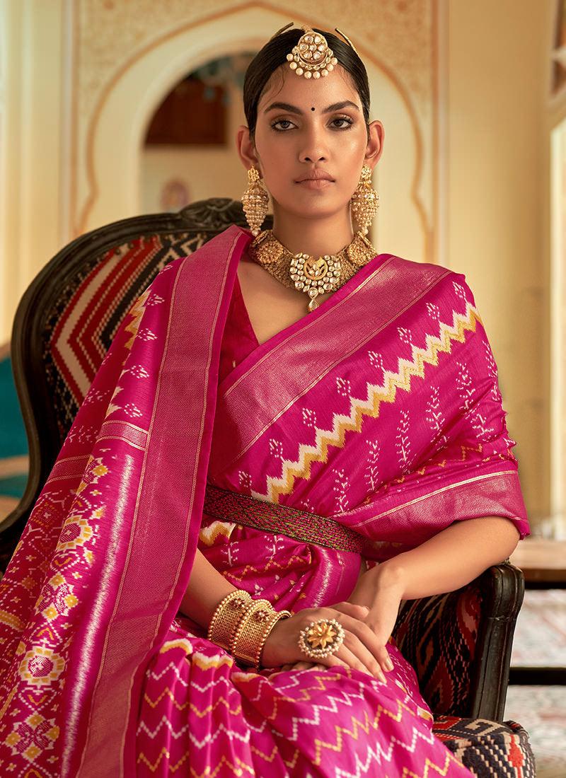 Rani Pink Smooth Silk Base Patola Saree Nicekicks Online