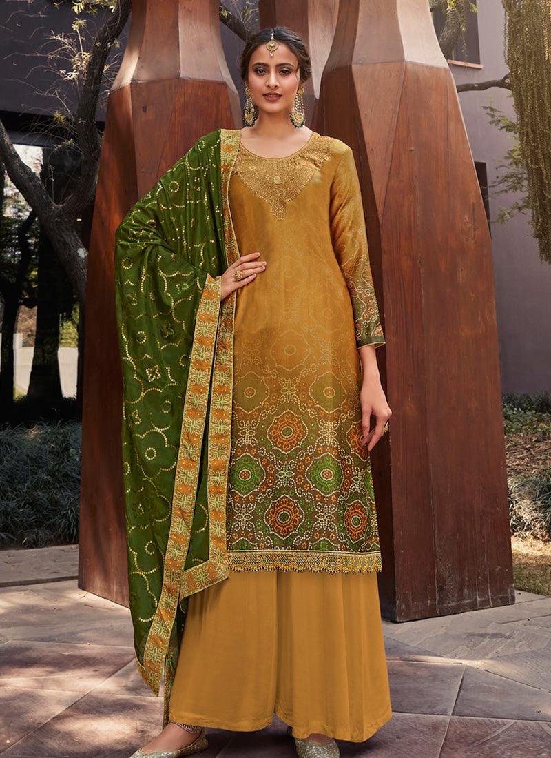 Artistic Zari Work Satin Fabric Printed Palazzo Suit Cheap Countdown Package