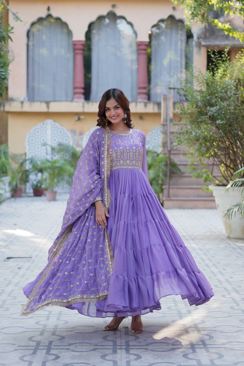 Designer Embroidered and Frilled Traditional Gown Cheap Sale Shop