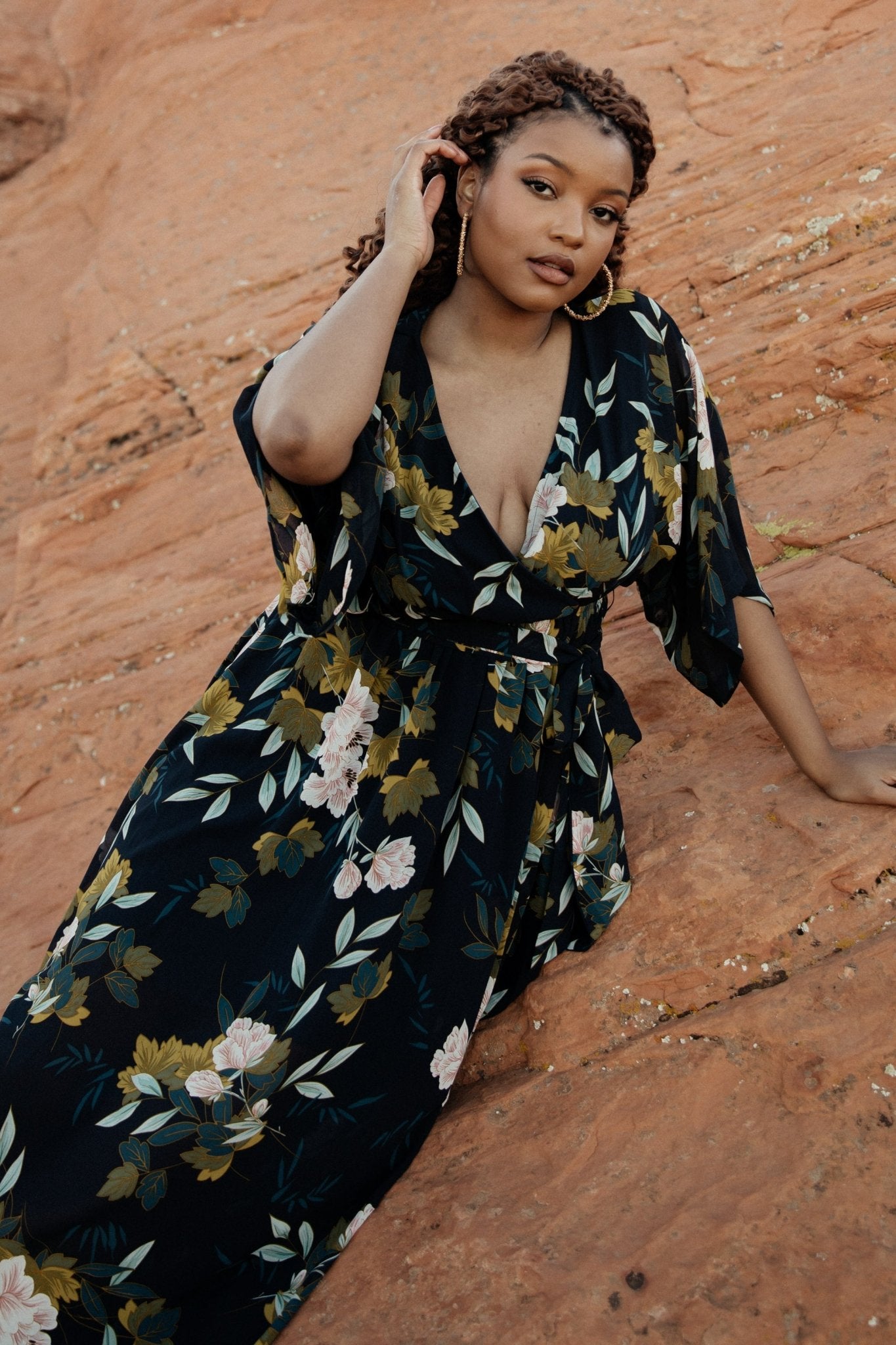 Kia Kimono Maxi Dress | Navy Floral Fashion Style Cheap Online