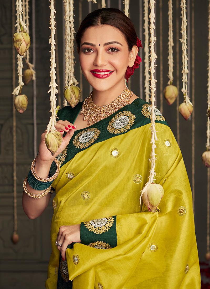 Embroidered Yellow Bollywood Saree Outlet Cheap Online