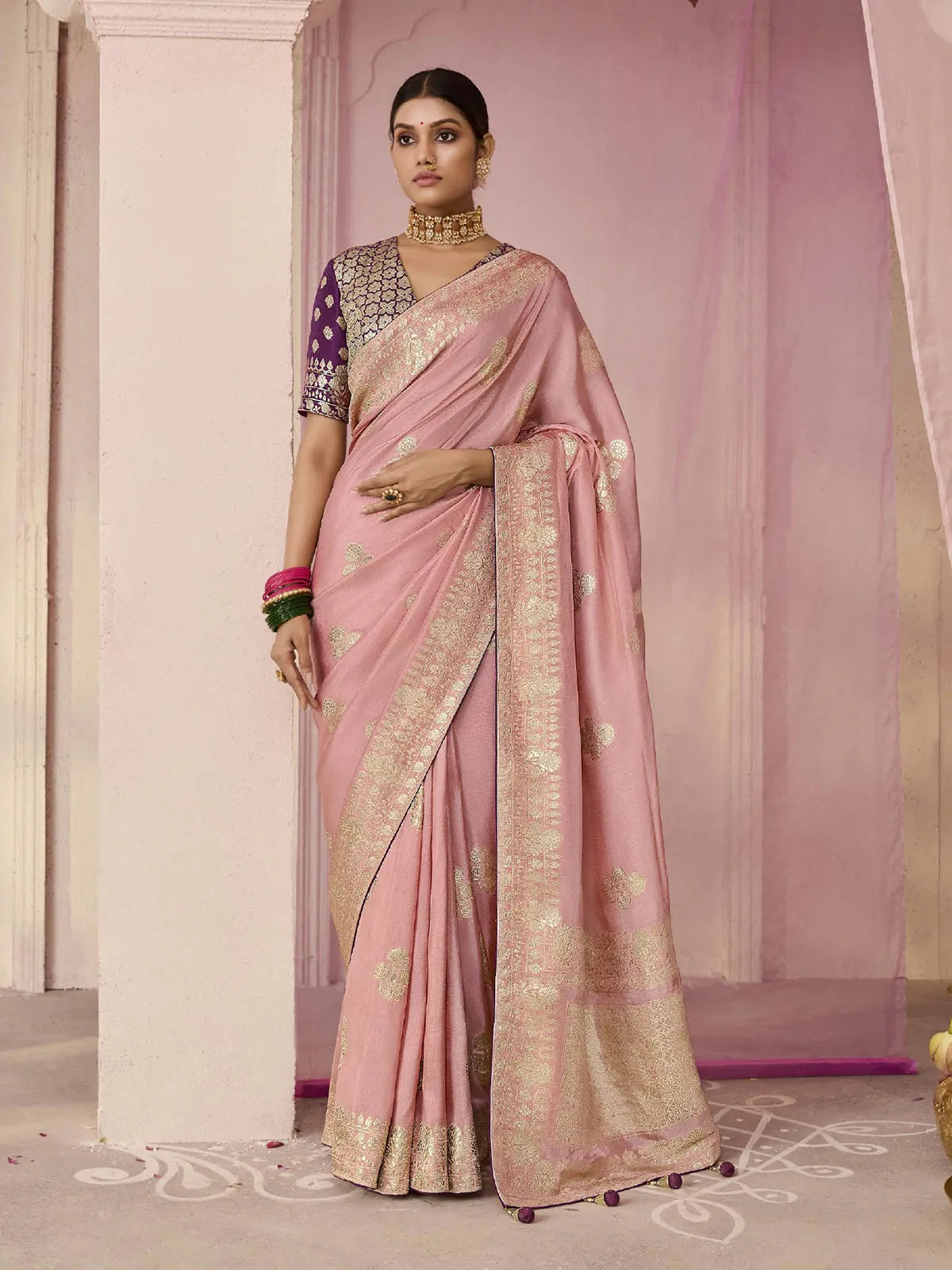 Mauve Designer Silk Saree with Floral Weaving Work Sale New Styles