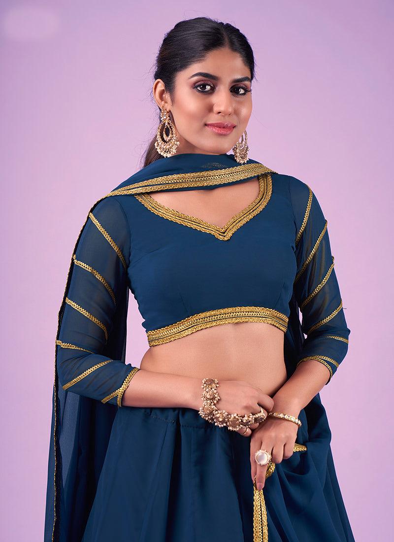 Zari With Sequins Navy Blue Georgette Chaniya Discount Outlet Store