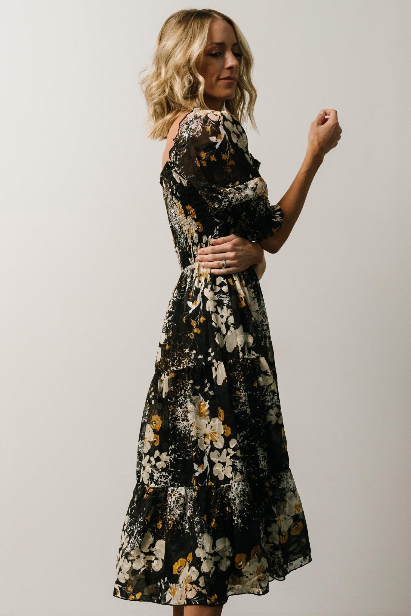 Fabian Jacquard Midi Dress | Black Floral Cheap Sale Shop