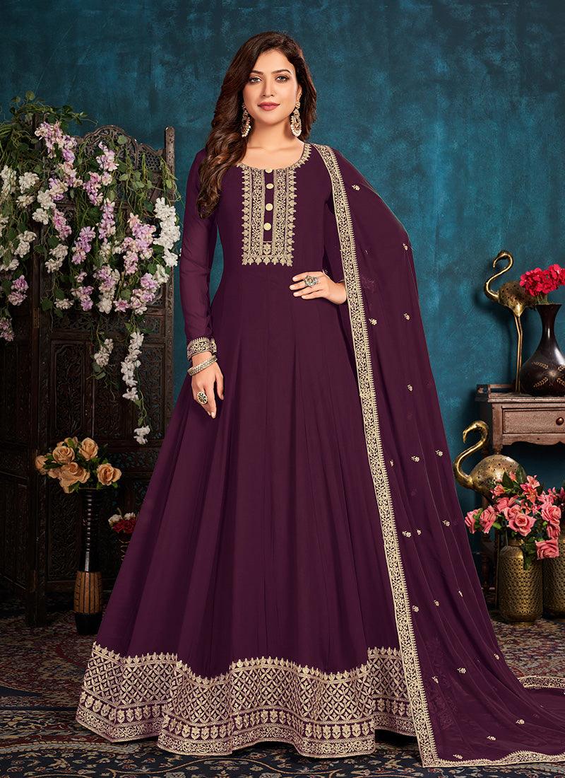 Purple Color Art Silk Material Dori Work Gown With Net Dupatta Cheap Sale Choice