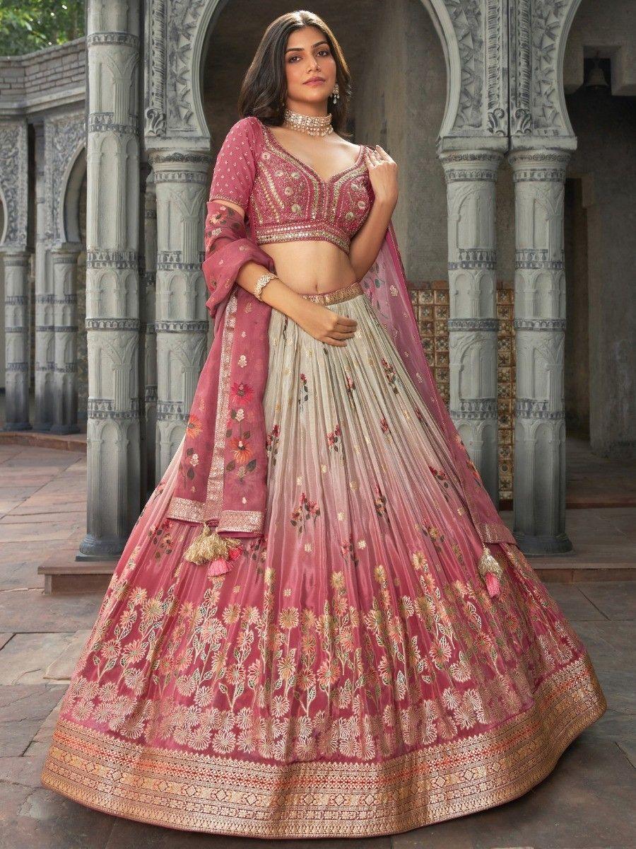 Dazzling Dusty Pink Zari Weaving Silk Wedding Wear Lehenga Choli Clearance Best