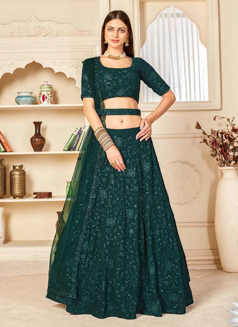 Georgette Fabric Green Color Heavy Work Lehenga With Net Dupatta Free Shipping Release Dates