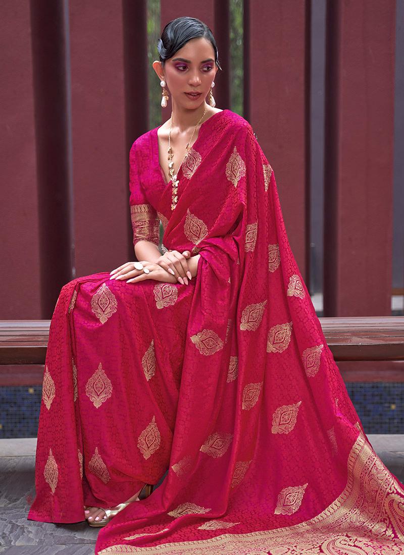 Silk Weaving Red Satin Classic Saree Perfect Cheap Pice