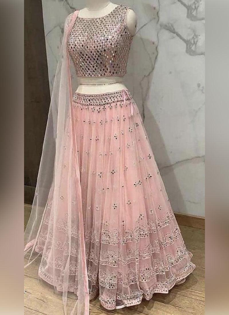 Peach Soft Net Embroidery And Sequins Work Lehenga Choli Visit