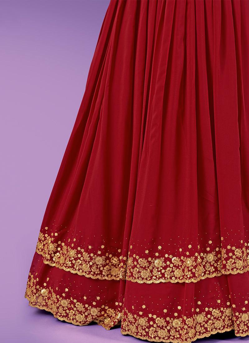 Zari With Sequins Red Georgette Chaniya Free Shipping For Sale