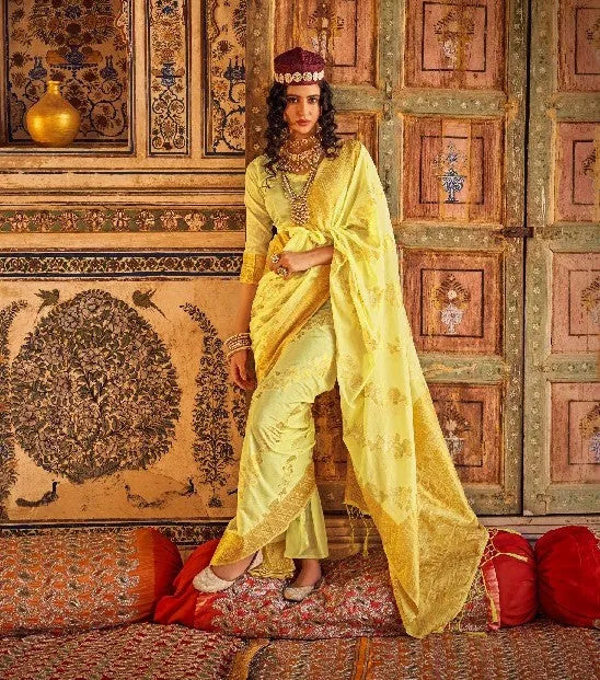 Blazing Designer Yellow Georgette Silk Traditional Saree Big Discount Online