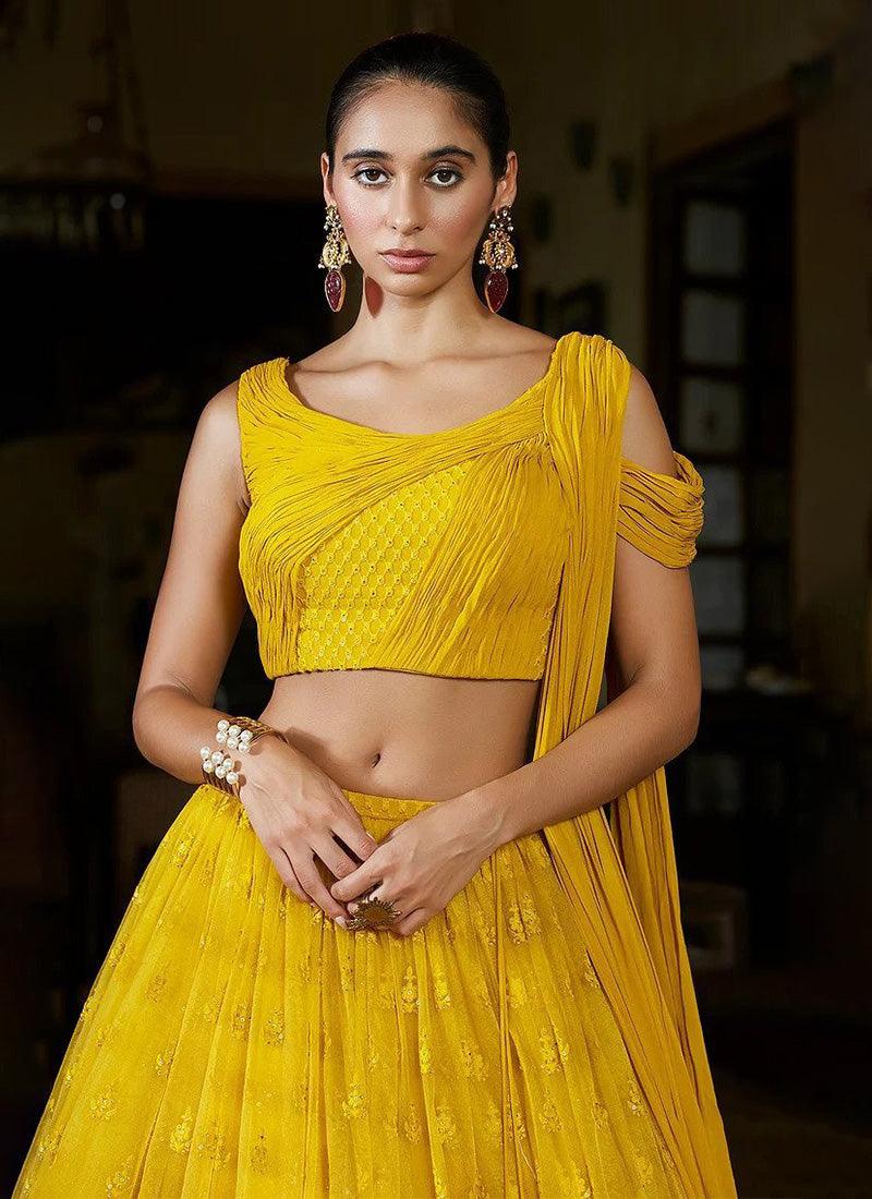 Georgette Base Yellow Color Lehenga Choli With Sequins And Thread Work Outlet Cheap Pices